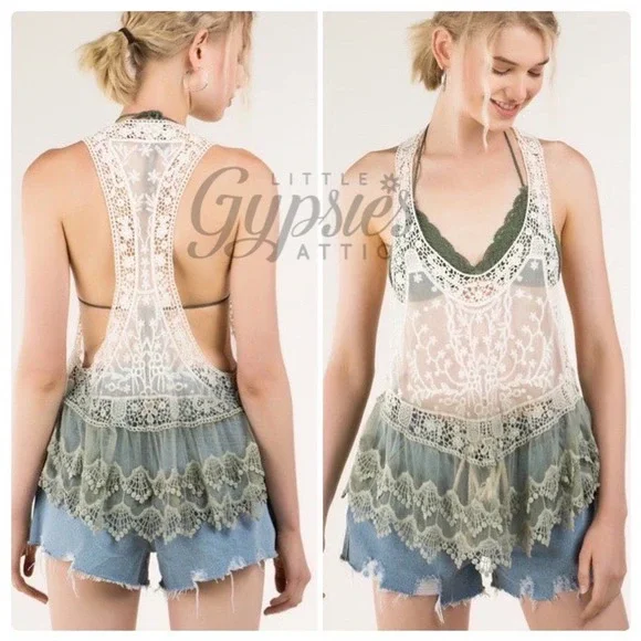 POL Antique Ivory Ombre Lace Layering Top - Picture 3 of 16